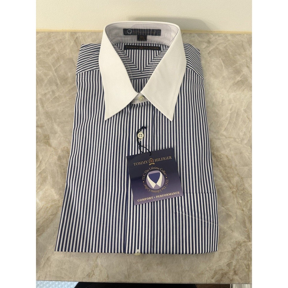 Tommy Hilfiger Navy Striped Button Down with Solid Collar Size 16.5 34/35